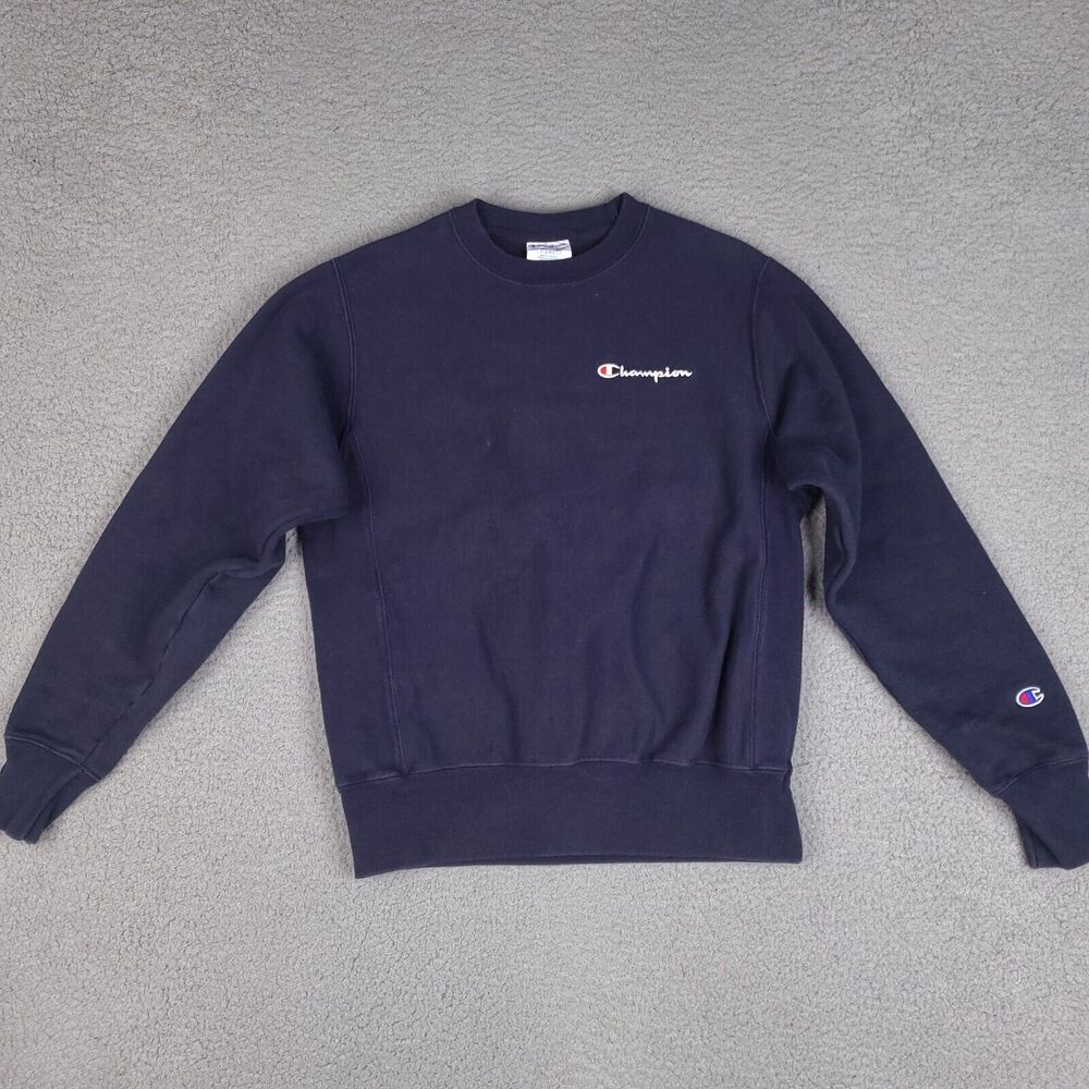 Champion Reverse Weave Sweatshirt Adult Small Blue Crewneck Embroidered Spellout